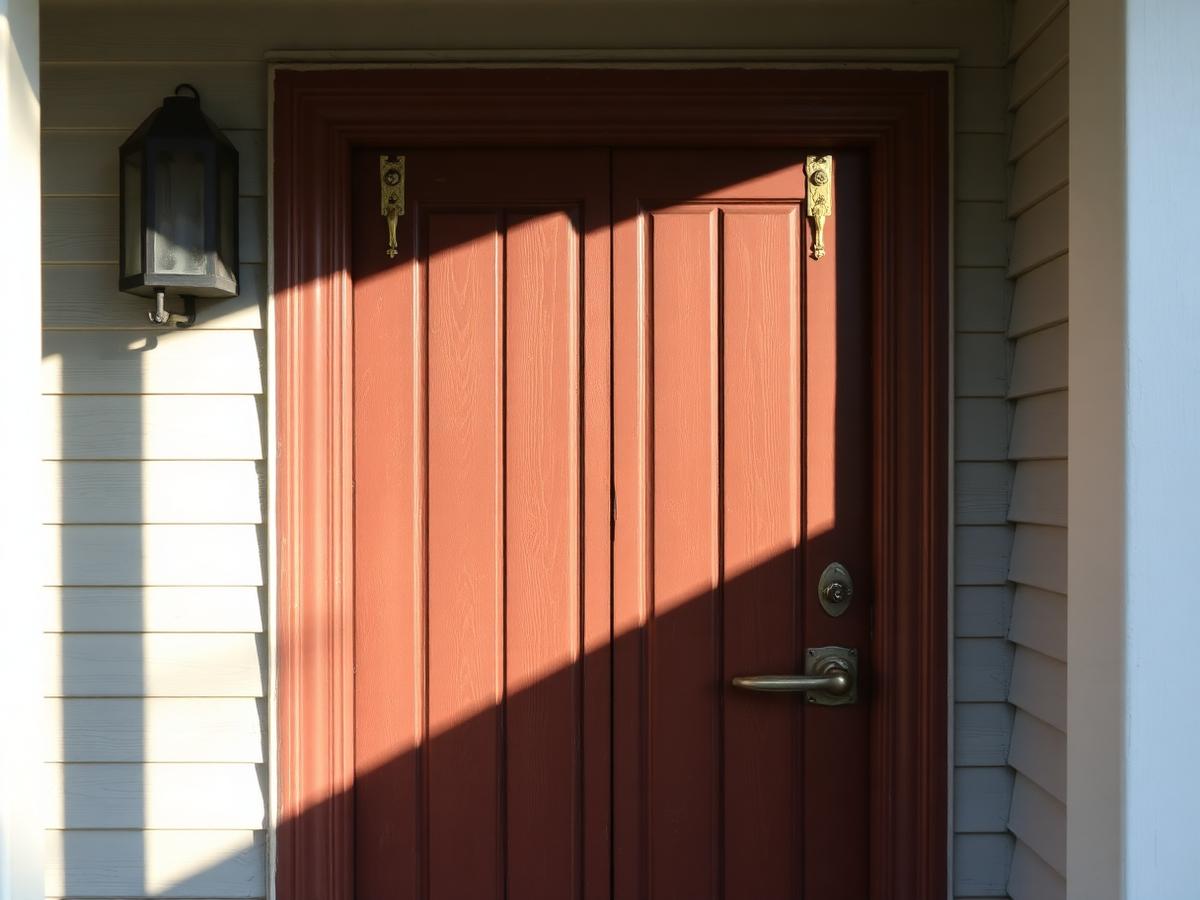 Before: weathered dark red wooden front door with worn paint and aged brass hardware on a Fort Lauderdale entry